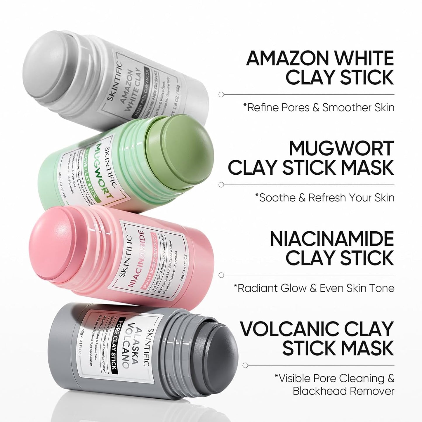 SKINTIFIC Deep Pore Cleansing Blackhead Remover Face Mask Stick, Mud Mask with Natural Alaska Volcano Clay, Gentle Exfoliating, Smoothing Skin, Non-Drying, Skincare Facial Mask