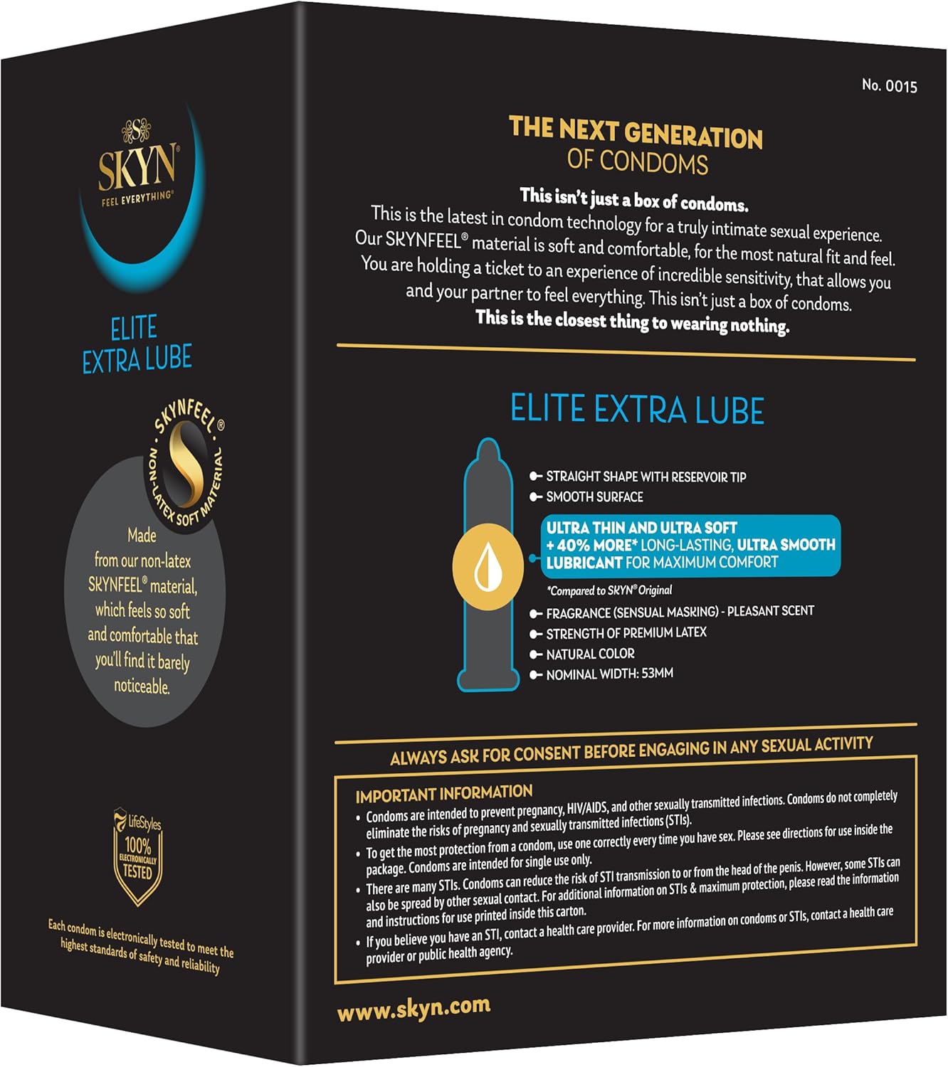SKYN Elite Extra Lube Condoms – 36 Count – Ultra-Thin, Lubricated Latex-Free Condoms with Extra-Silky Lubricant