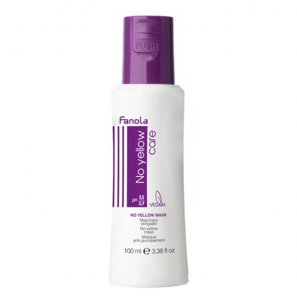 Fanola No Yellow Hair Mask With Purple Violet Pigments To Eliminate Unwanted Yellow Tones & Brassiness In Platinum, Light Blonde, Gray, Bleached, or Highlighted Hair - 3.38oz