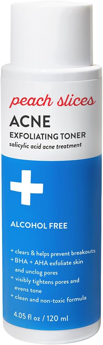 Peach Slices - Acne Exfoliating Toner (4.05 oz) - 2% Salicylic Acid Acne Treatment - Clear & Prevent Breakouts - Lactic & Glycolic Acid - Cucumber - Vegan, Cruelty Free, Korean Skin Care & Beauty