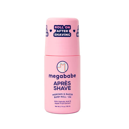 Megababe Mini Après Shave (1.7 fl oz) | Travel size post-Shave & Waxing | Vacation Essential | Ingrown Hair & Razor Bump Roll-On Treatment for Women | Bikini, Armpits & Legs