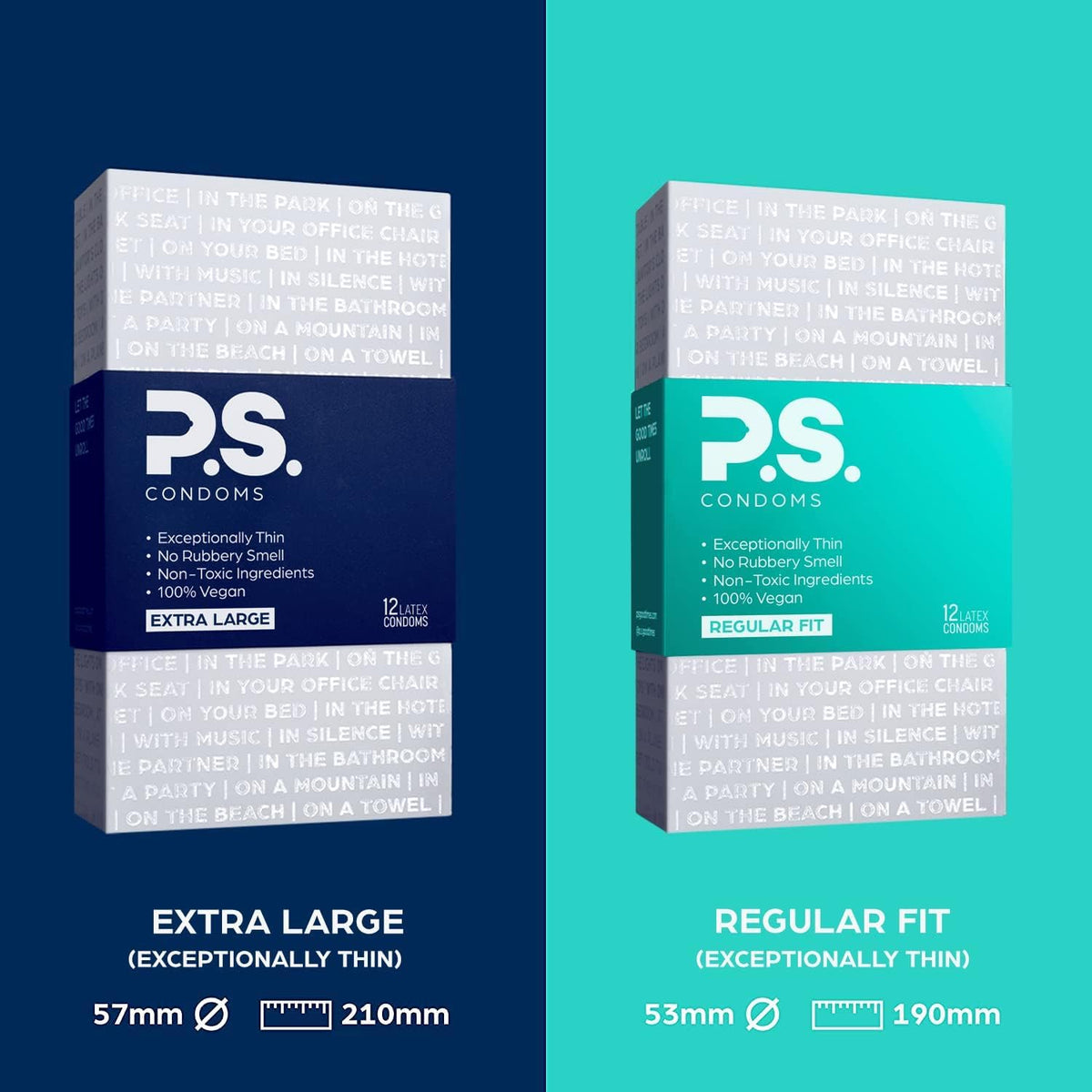 PS Condoms Exceptionally Thin Latex Condoms for Men - Odorless and 100% Vegan - Ultra Thin Lubricated Condom - 40% Thinner and Transparent - 48 Pack