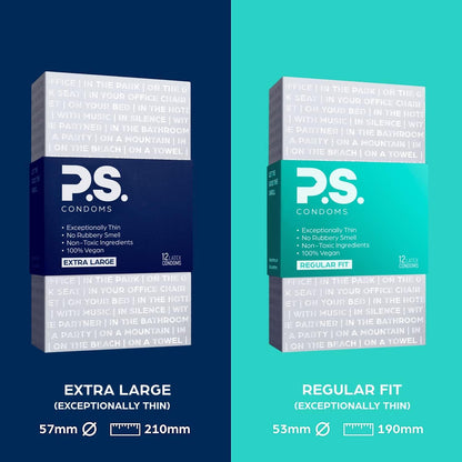 PS Condoms Exceptionally Thin Latex Condoms for Men - Odorless and 100% Vegan - Ultra Thin Lubricated Condom - 40% Thinner and Transparent - 48 Pack