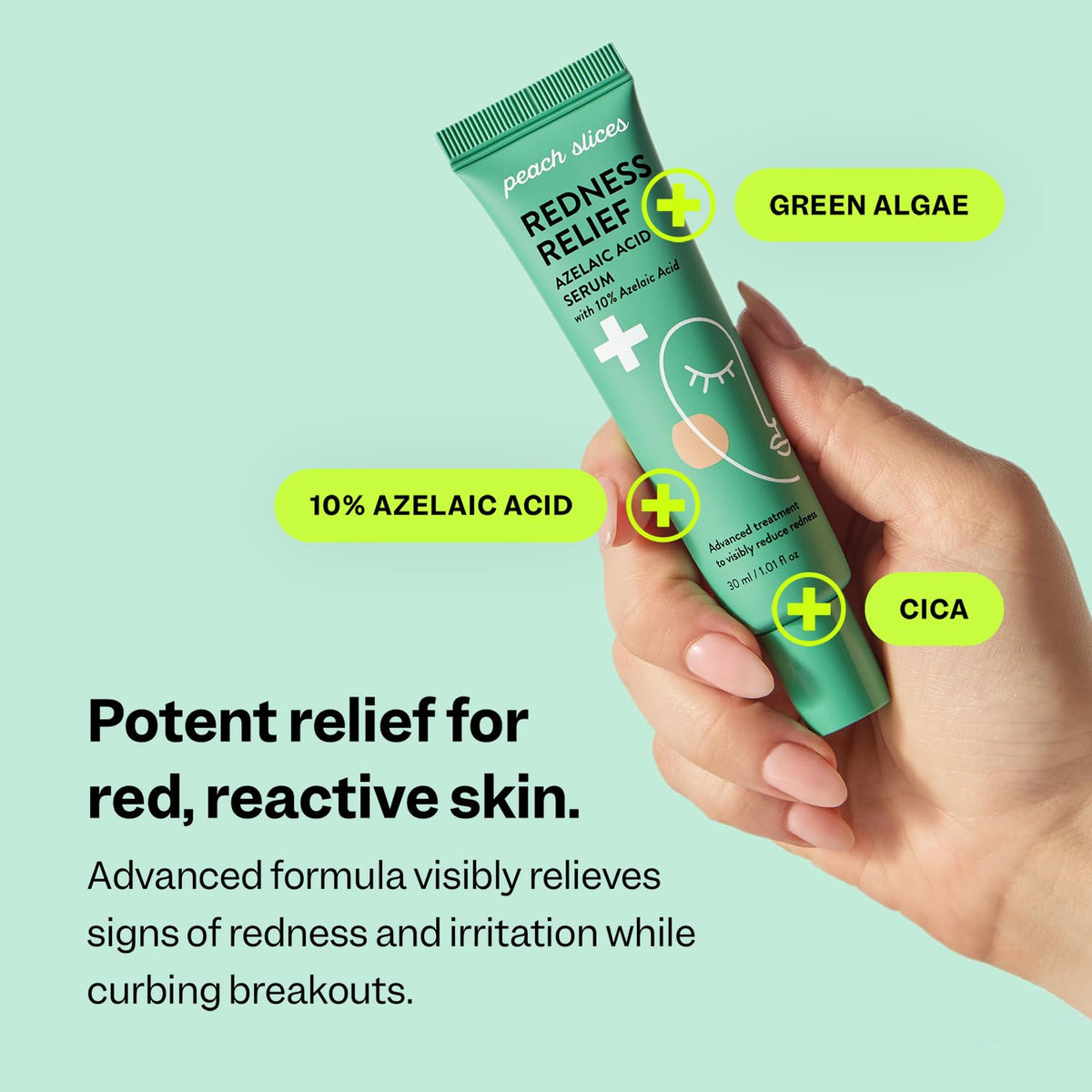Peach Slices - Redness Relief 10% Azelaic Acid Serum (1.01 oz) - Advanced Skincare - Includes Panthenol, Cica, Algae - Vegan, Cruelty-Free, Korean Skincare & Beauty