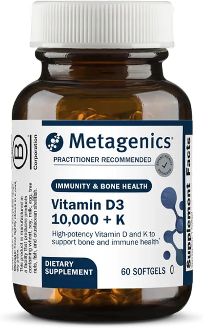 Metagenics Vitamin D3 and Vitamin K2 10,000 IU with MK-7- Vitamin D3 with K2 for Immune Support, Bone & Heart Health-Non-GMO, Gluten-Free-60 Softgels