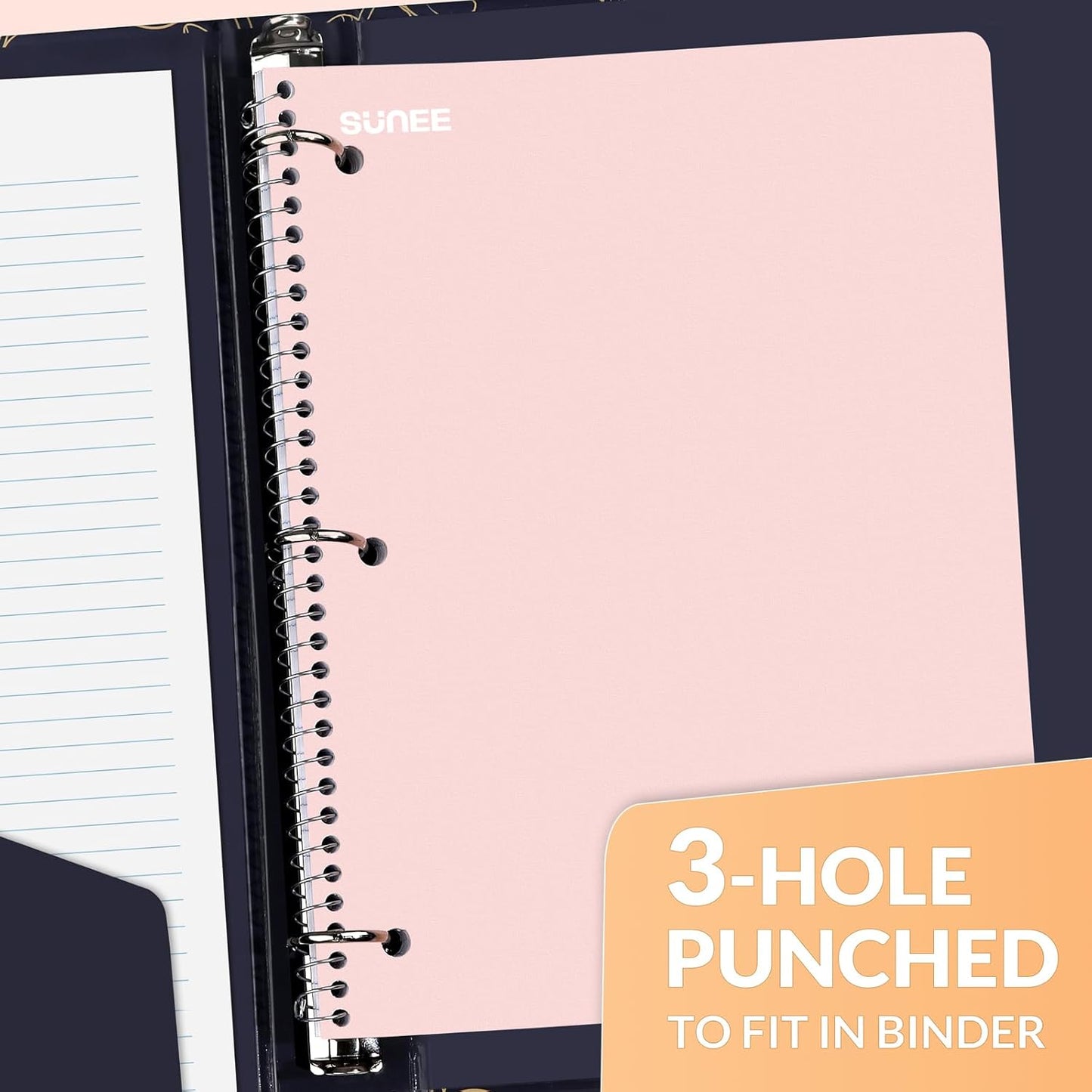 SUNEE Spiral Notebooks, 1-Subject, 5 Pack, College Ruled Paper, 8" x 10-1/2", 70 Sheets per Notebook,3-Hole Punched Paper, Pink,Purple, Blue, Green, Yellow Spiral Lined Notebooks for School,Work