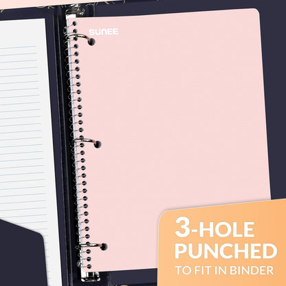 SUNEE Spiral Notebooks, 1-Subject, 5 Pack, College Ruled Paper, 8" x 10-1/2", 70 Sheets per Notebook,3-Hole Punched Paper, Pink,Purple, Blue, Green, Yellow Spiral Lined Notebooks for School,Work