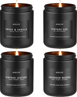 Scented Candles Set | Men Candle Set, Scented Candles for Home, Gifts for Men Aromatherapy Gift Set - 4 Pack Manly Gifts for Dad Fathers Day, Soy Candle of Leather/Smoke & Vanilla/Oak/Lavender
