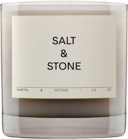 Salt & Stone Scented Candle for Women & Men | Coconut & Soy Blend Wax | Hand-Poured, Aromatic & Fragrant | 100% Cotton Wick | Long-Lasting 50 Hour Burn Time | Santal & Vetiver 8.5 oz