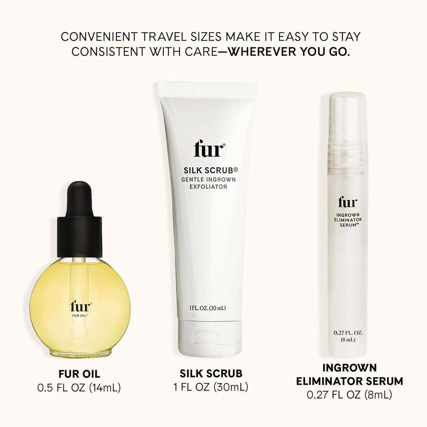 Fur Ingrown Rescue Trio Ingrown Hair Treatment Kit with Silk Scrub Exfoliator, Ingrown Eliminator Serum Rollerball Oil, Helps Reduce Bumps and Ingrowns for Bikini Line, Legs & Body