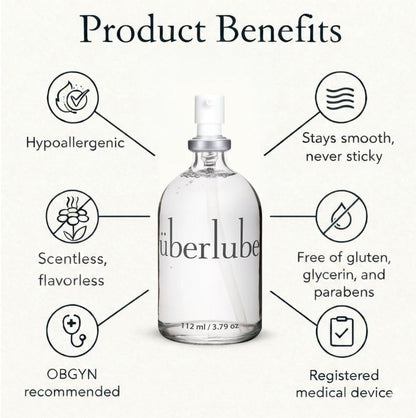 Uberlube Premium Silicone Lube (3.79 Fl Oz.) Unscented, Long Lasting Sex Lube, Waterproof, Ultra Smooth Performance, Personal Lubricant for Privacy & Toys, Vaginal & Anal Use, OBGYN Recommended