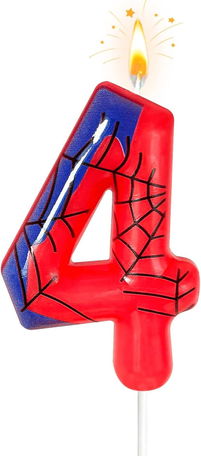 Red Blue Spider 4th Birthday Candles, Spider Cartoon Themed Happy Candle Cake Toppers 4th Birthday Cake Decorations for Boys Girls Children Party Supplies Spider Decorations (4)