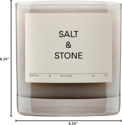 Salt & Stone Scented Candle for Women & Men | Coconut & Soy Blend Wax | Hand-Poured, Aromatic & Fragrant | 100% Cotton Wick | Long-Lasting 50 Hour Burn Time | Santal & Vetiver 8.5 oz