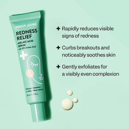 Peach Slices - Redness Relief 10% Azelaic Acid Serum (1.01 oz) - Advanced Skincare - Includes Panthenol, Cica, Algae - Vegan, Cruelty-Free, Korean Skincare & Beauty