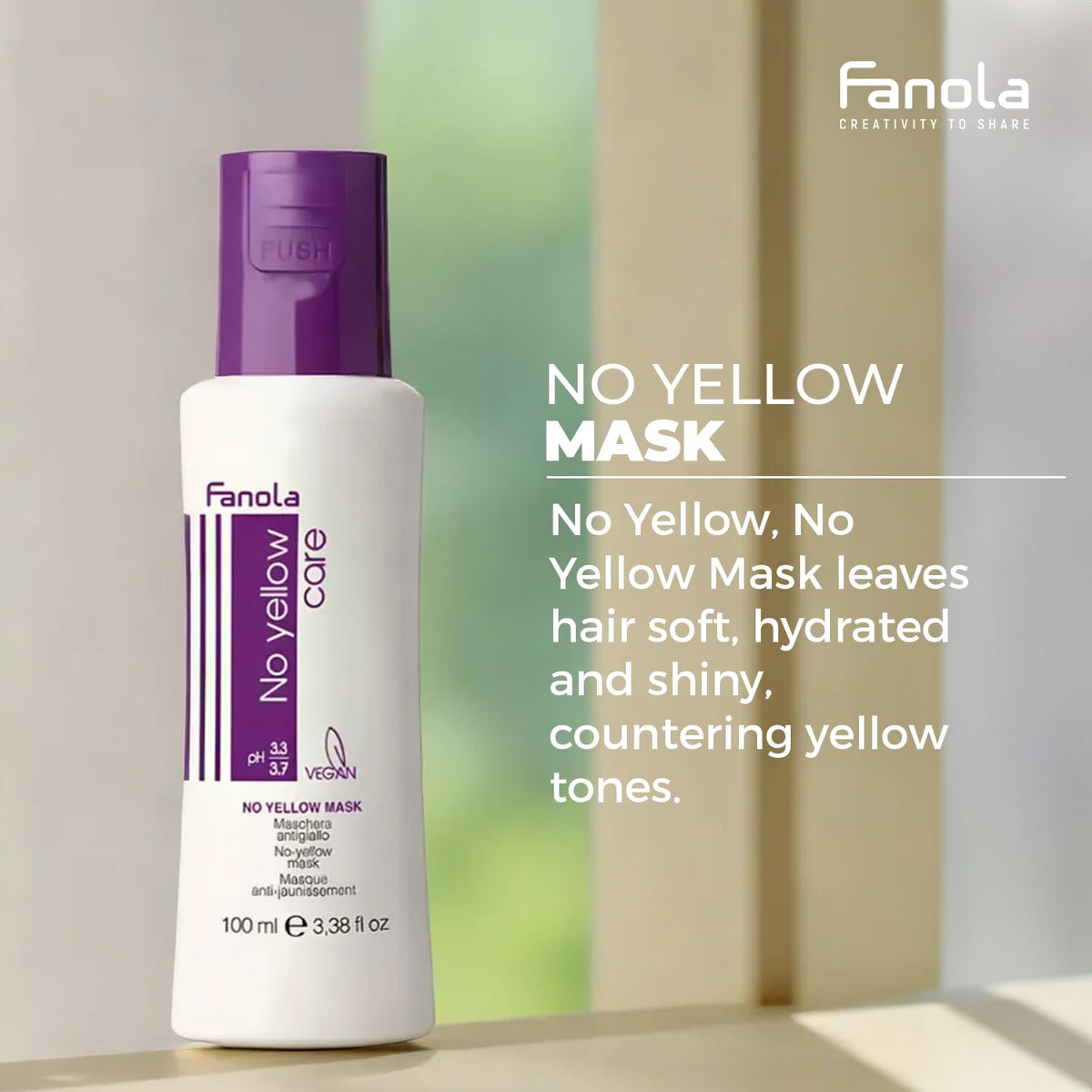 Fanola No Yellow Hair Mask With Purple Violet Pigments To Eliminate Unwanted Yellow Tones & Brassiness In Platinum, Light Blonde, Gray, Bleached, or Highlighted Hair - 3.38oz