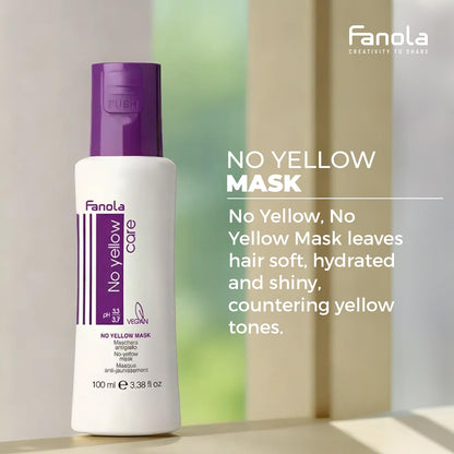 Fanola No Yellow Hair Mask With Purple Violet Pigments To Eliminate Unwanted Yellow Tones & Brassiness In Platinum, Light Blonde, Gray, Bleached, or Highlighted Hair - 3.38oz