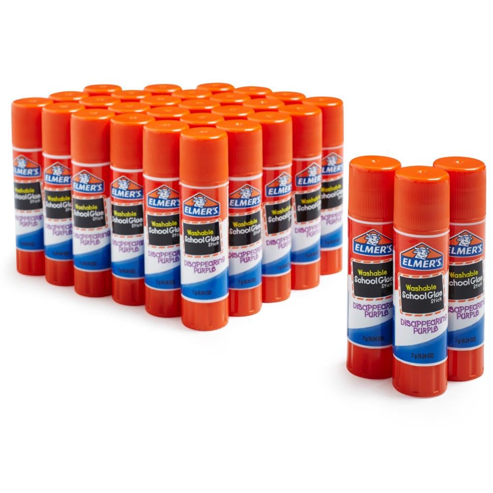 Elmer's Disappearing Purple School Glue Sticks, Washable, 7 Grams, 30 Count - Posters, Back to School, Bulk Pack for Classrooms, #1 Teacher Brand