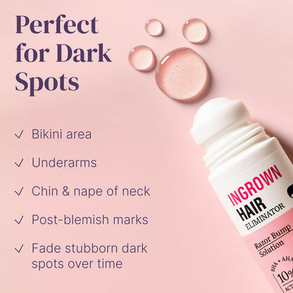 Razor Bump Stopper with Dark Spot Remover, Ingrown Hair Treatment for Bikini Area and Razor Bumps Treatment - Salicylic Acid After Shave Solution for Ingrown Hairs & Razor Burns
