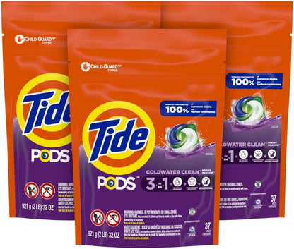 Tide PODS Laundry Detergent Soap Pods, Spring Meadow, 37 Count (Pack of 3 Bag Value Pack), Total 111 Count, HE Compatible