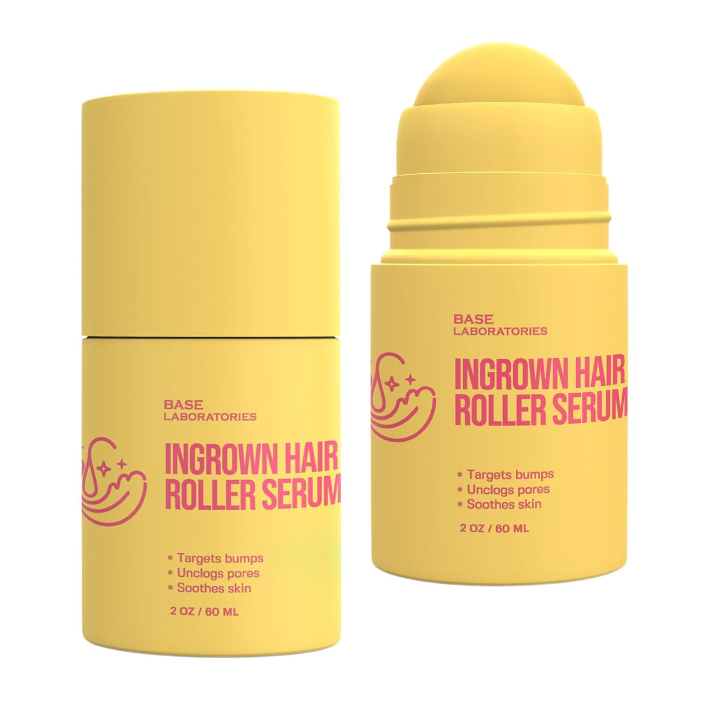Base Laboratories Ingrown Hair Treatment - Roller Serum – Skin Smoothing Roll-On for Ingrown Hairs & Razor Bumps – Salicylic Acid, Glycolic Acid, Niacinamide – Bikini Line, Underarms & Legs (2oz)