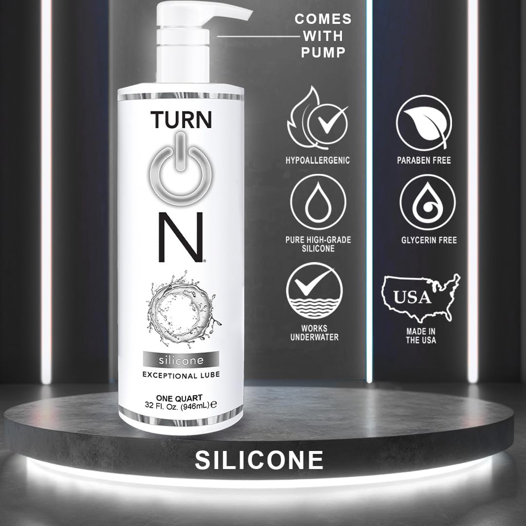 Turn On Silicone-Based Premium Personal Lubricant | Long Lasting Performance, Ultra Slick & Silky Smooth, Condom Safe Lube for Men, Women, and Couples, 32 fl oz