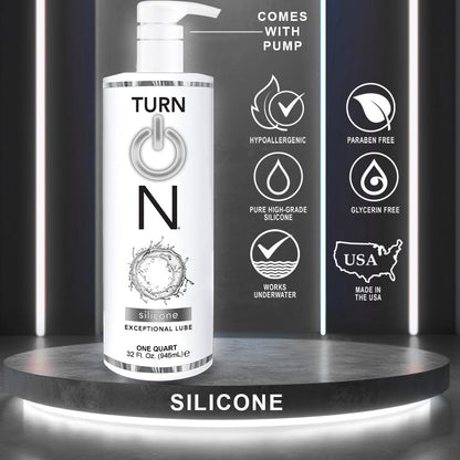 Turn On Silicone-Based Premium Personal Lubricant | Long Lasting Performance, Ultra Slick & Silky Smooth, Condom Safe Lube for Men, Women, and Couples, 32 fl oz