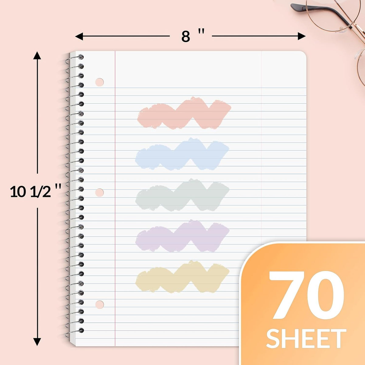 SUNEE Spiral Notebooks, 1-Subject, 5 Pack, College Ruled Paper, 8