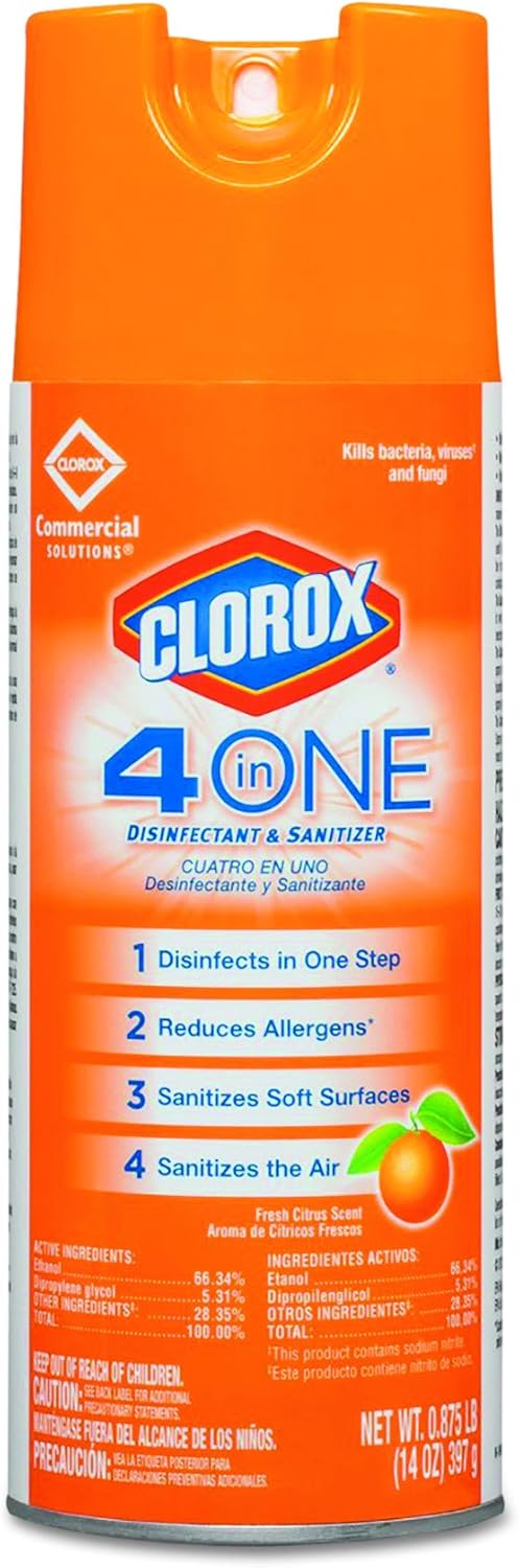 Clorox 31043CT 4-in-One Disinfectant & Sanitizer, Citrus, 14oz Aerosol (Case of 12)