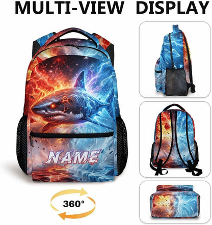 Boys School Backpack Personalized Shark Backpacks, 17 Inch Kids Back to School Gift Durable Cool Bookbag for Hiking Travel Camp