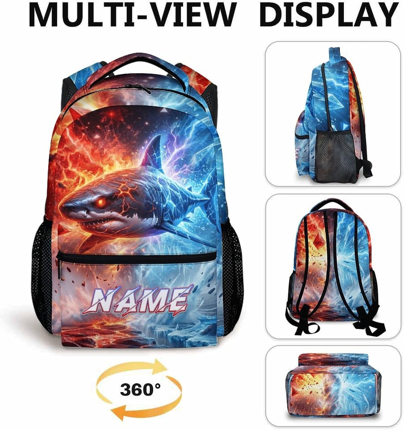 Boys School Backpack Personalized Shark Backpacks, 17 Inch Kids Back to School Gift Durable Cool Bookbag for Hiking Travel Camp
