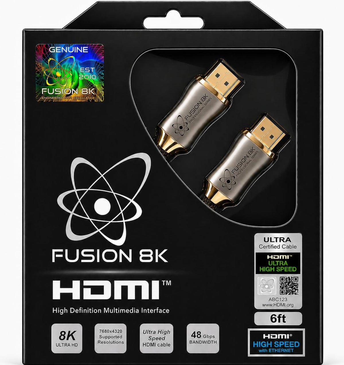 Fusion8K Certified HDMI 2.1 Cable 48Gbps 6 Feet - 10K 8K@60Hz 4K@120Hz 144Hz | eARC HDR10 Dolby Vision HDCP 2.3 | Braided Cord for PS5, Xbox Series X, Apple TV 4K, Roku, OLED TV