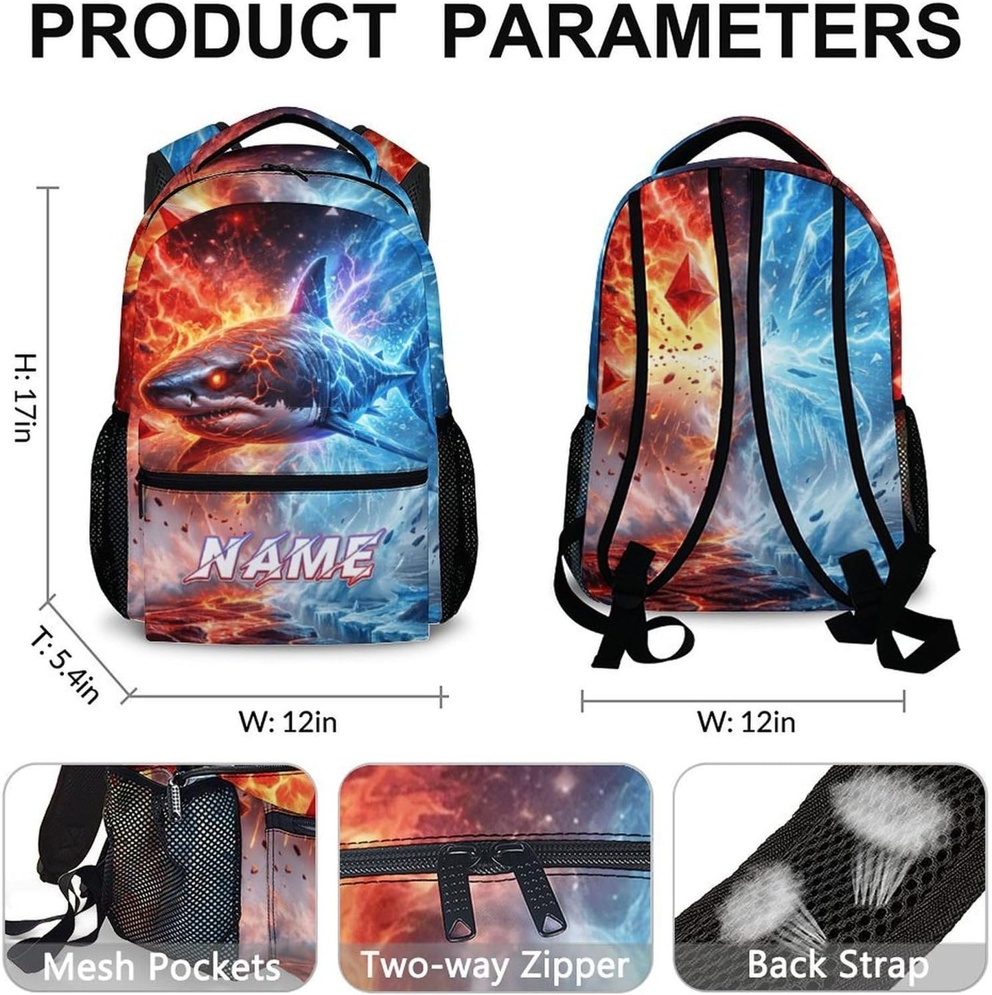 Boys School Backpack Personalized Shark Backpacks, 17 Inch Kids Back to School Gift Durable Cool Bookbag for Hiking Travel Camp