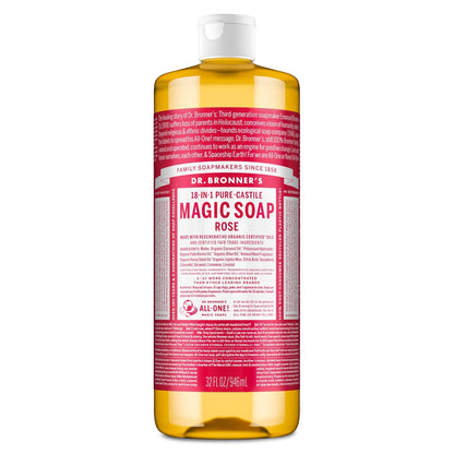 Dr. Bronner's Magic Soap Pure-Castile Liquid Soap (Rose, 32 Ounce) - Made with Regenerative Organic Certified Oils, 18-in-1 Uses: Face, Body, Hair, Laundry, Pets & Dishes, Concentrated, Vegan, Non-GMO