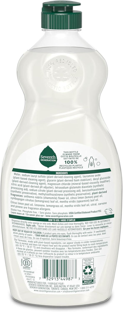Seventh Generation Dish Soap Liquid Chamomile & Lemon Scent Pack of 6 Dishwashing Soap Dish Detergent Liquid Soap 19 oz