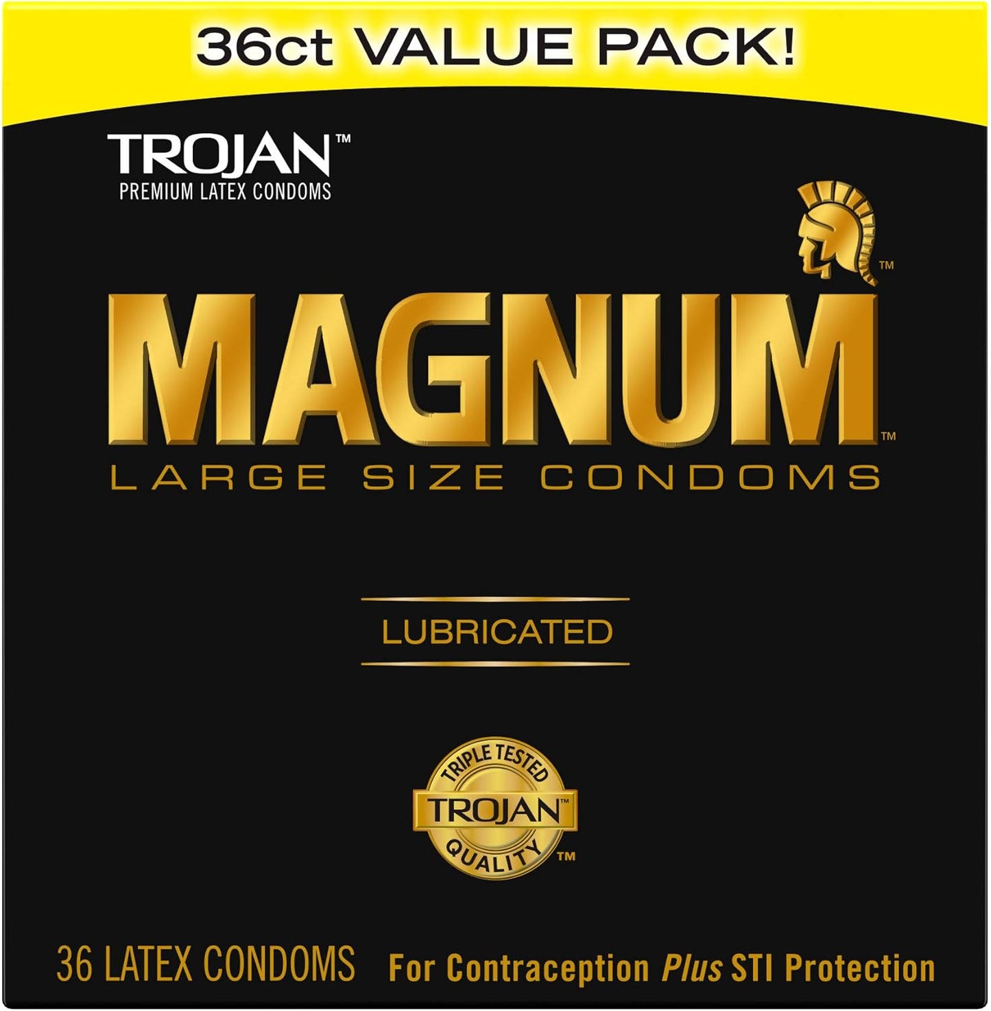 TROJAN Magnum Lubricated Large Condoms, Comfortable and Smooth Lubricated, America’s Number One Condom, 36 Count Pack