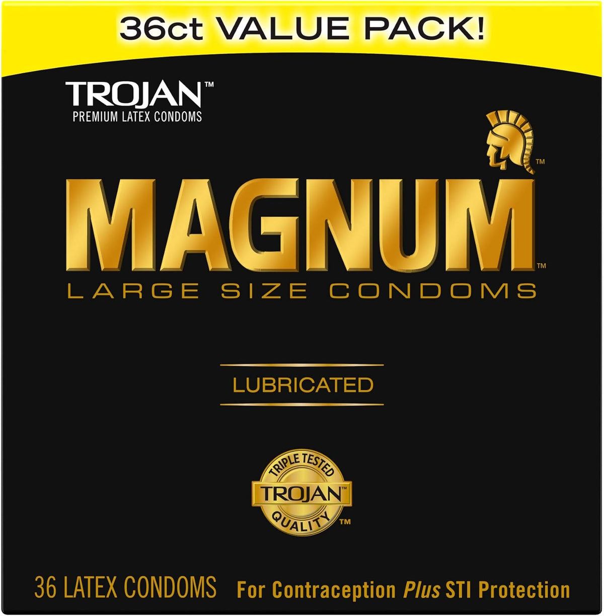 TROJAN Magnum Lubricated Large Condoms, Comfortable and Smooth Lubricated, America’s Number One Condom, 36 Count Pack