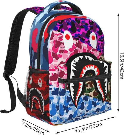 Vkaxopt Backpack Shark Teeth Camo Backpacks Travel Laptop Daypack Big Capacity Bookbag for School Boys Girls Men and Women-MultipleColour