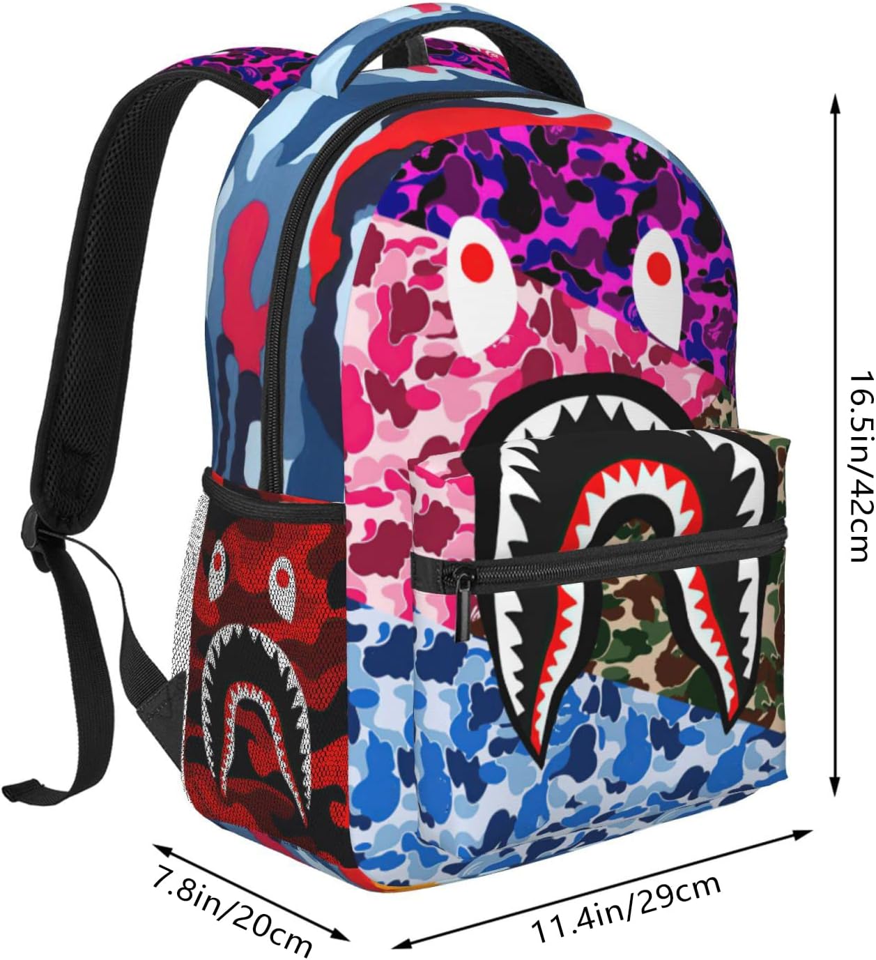 Vkaxopt Backpack Shark Teeth Camo Backpacks Travel Laptop Daypack Big Capacity Bookbag for School Boys Girls Men and Women-MultipleColour