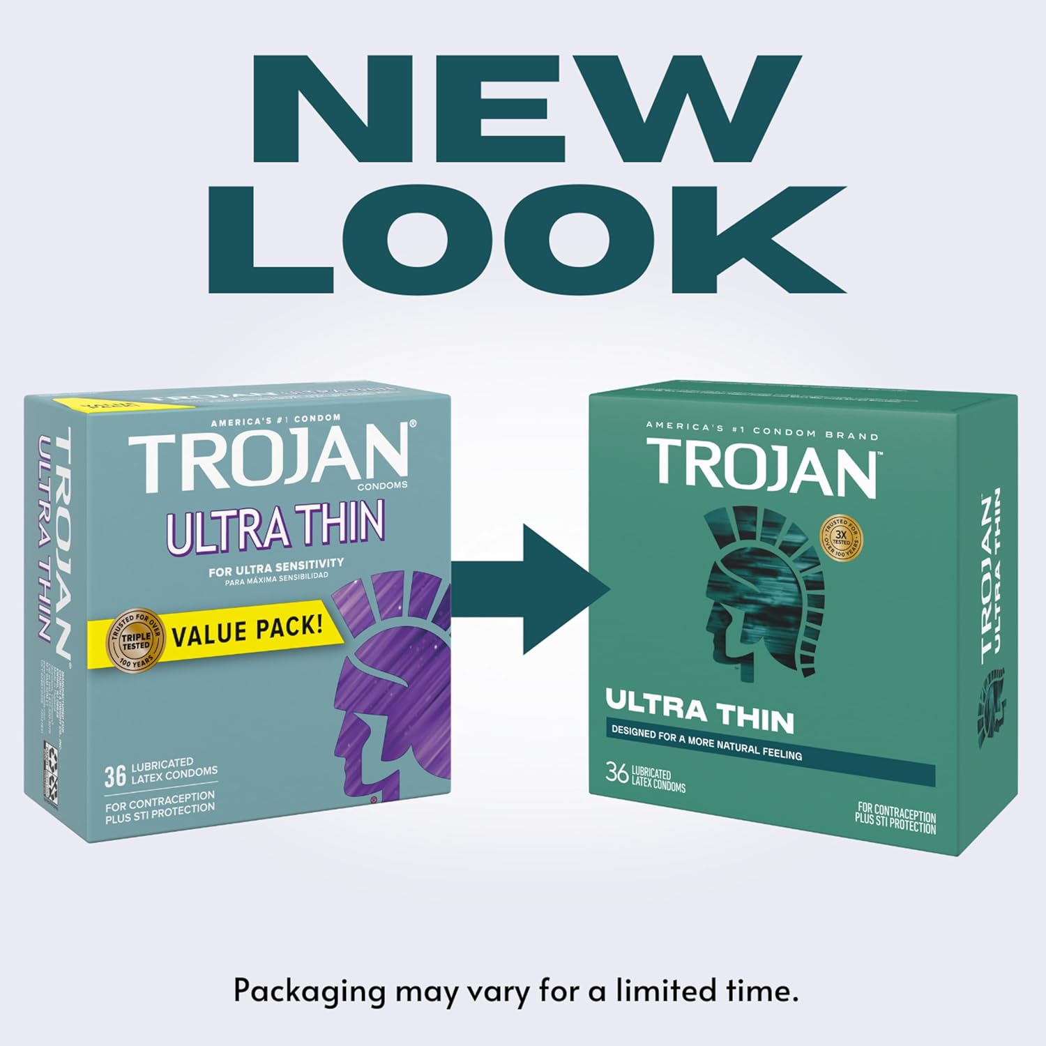 Trojan Ultra Thin Latex Lubricated Condoms for Men, Thin Condoms for a More Natural Feeling, Premium Latex to Help Reduce Risk of Pregnancy and Sexually Transmitted Infections (STIs), 36 count