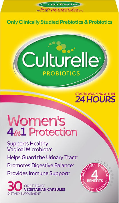 Culturelle Probiotics for Women with Prebiotics - 4-in-1 for Vaginal, Digestive, Urinary & Immune Health - pH Balance, Bloating & Gas Relief - Daily Vegetarian Capsules, Non-GMO - 30 Count