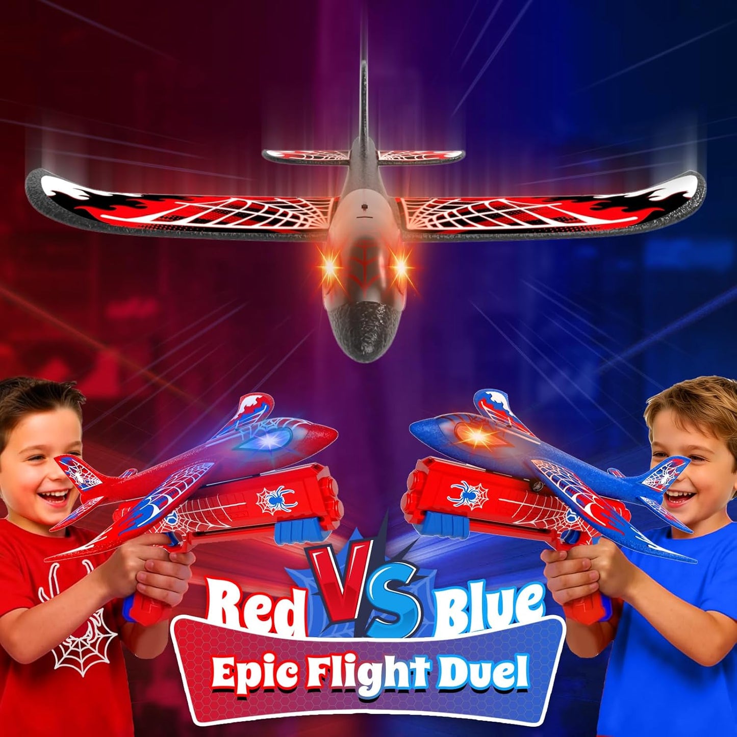 Doloowee 4 Pack Airplane Launcher Toys for Kids 4-8, 12.6" Foam Glider LED Plane, Dual Catapult Foam Plane, Outdoor Sport Flying Toys, Gifts for 3 4 5 6 7 8 9 10 12 Year Old Boys Girls