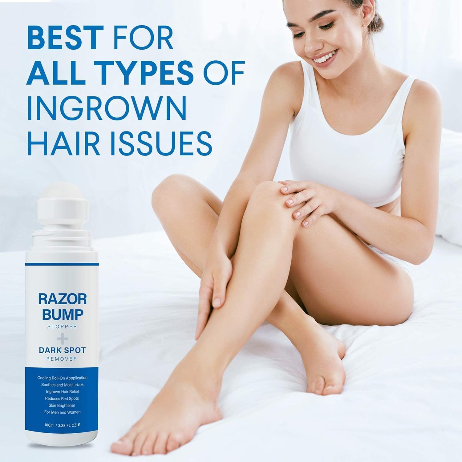 Razor Bump Stopper with Ingrown Hair Treatment: Razor Bumps Treatment for Men and Women, After Shave Solution for Ingrown Hairs and Razor Burns, Roll on Applicator - 3.38 Fl Oz