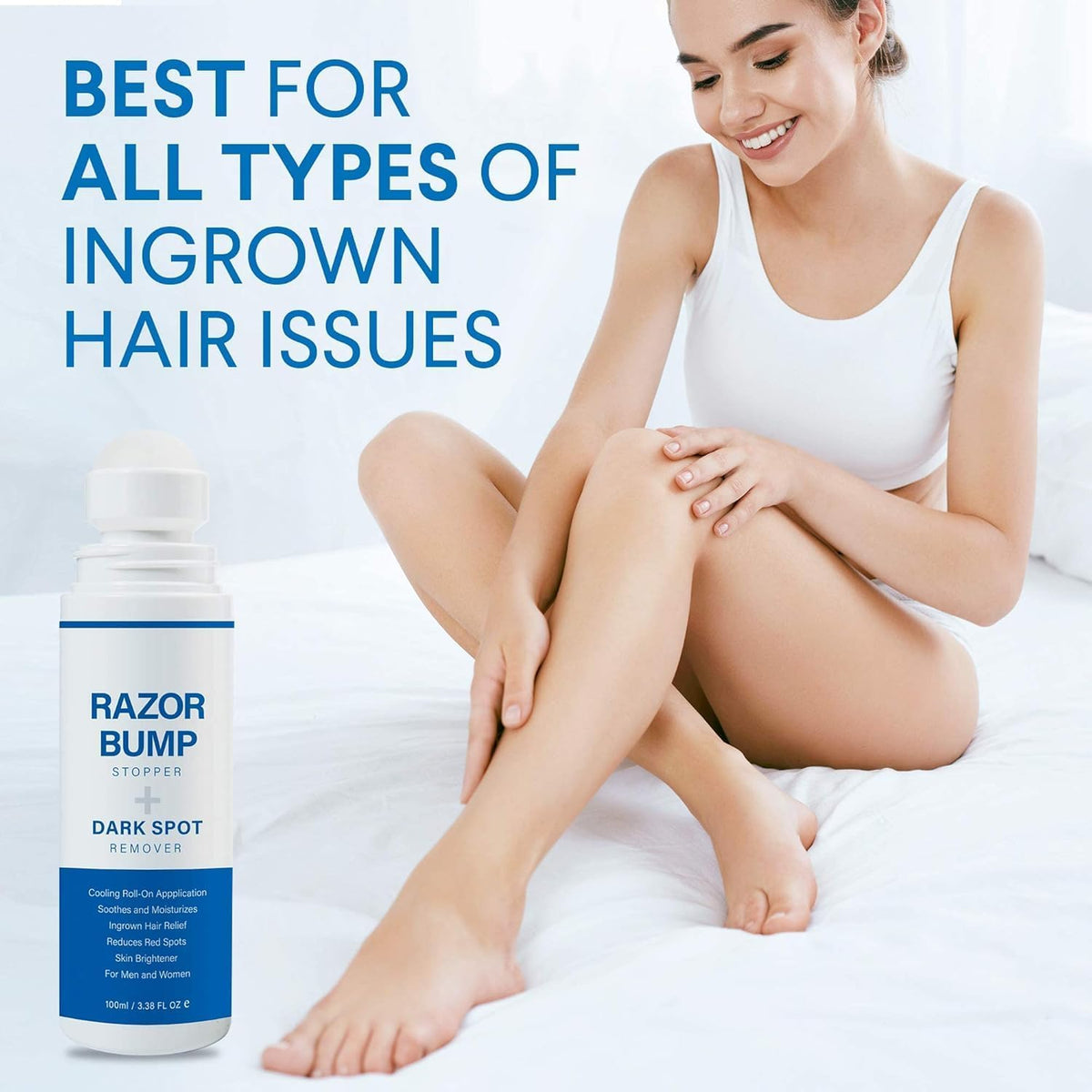 Razor Bump Stopper with Ingrown Hair Treatment: Razor Bumps Treatment for Men and Women, After Shave Solution for Ingrown Hairs and Razor Burns, Roll on Applicator - 3.38 Fl Oz