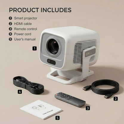 1080P Portable Projector, 180 ANSI Lumens LED Mini Projector, 0.8:1 Short Throw, Auto Focus & Keystone, WiFi6 & BT5.4, Android 11, Home Theater Outdoor Movie Projector Compatible with HDMI/USB/Airplay