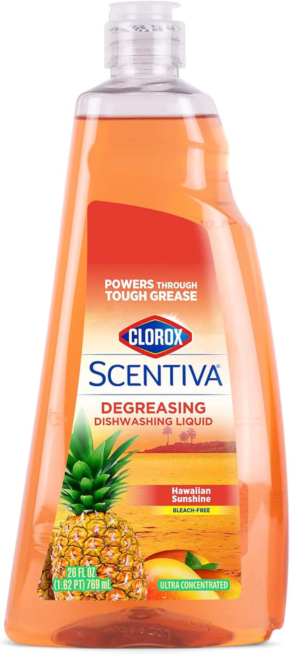 Clorox Scentiva Liquid Dish Soap, Hawaiian Sunshine Scent - Ultra-Concentrated Dishwashing Detergent That Cuts Through Grease and Tackles Tough Messes, Bleach-Free, 26 Fl Oz - 6 Pack