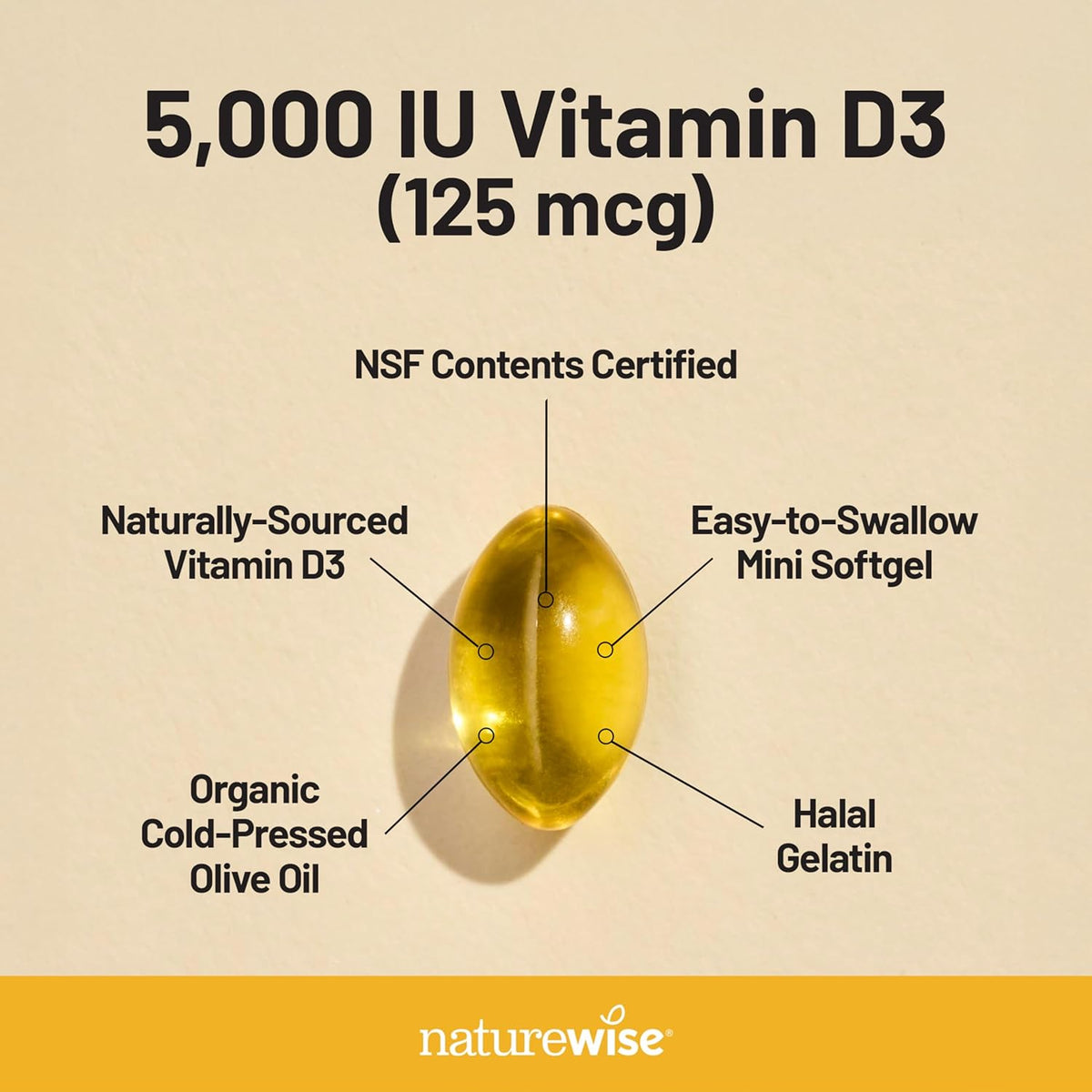 NatureWise Vitamin D3 5000iu (125 mcg) 1 Year Supply for Immune Support, Healthy Muscle Function, and Bone Health - Non-GMO, Gluten Free in Organic Extra Virgin Olive Oil, (Mini Softgel), 360 Count