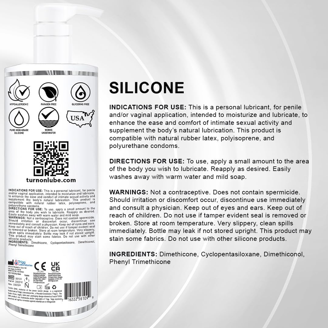 Turn On Silicone-Based Premium Personal Lubricant | Long Lasting Performance, Ultra Slick & Silky Smooth, Condom Safe Lube for Men, Women, and Couples, 32 fl oz