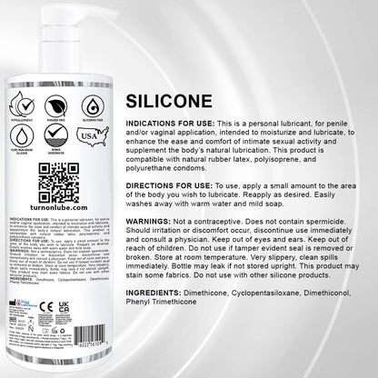 Turn On Silicone-Based Premium Personal Lubricant | Long Lasting Performance, Ultra Slick & Silky Smooth, Condom Safe Lube for Men, Women, and Couples, 32 fl oz