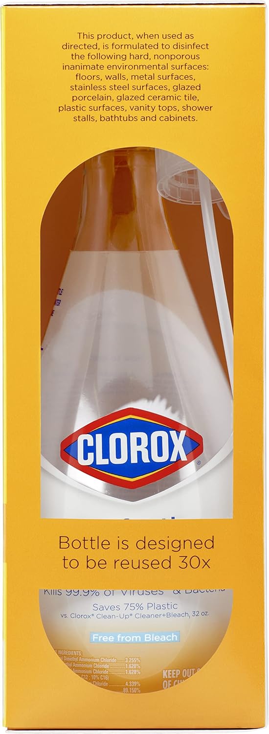 Clorox Disinfecting Multi-Purpose Cleaner Starter Kit, Household Essentials, One Reusable Spray Bottle Plus 2 Refills