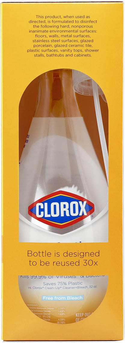 Clorox Disinfecting Multi-Purpose Cleaner Starter Kit, Household Essentials, One Reusable Spray Bottle Plus 2 Refills